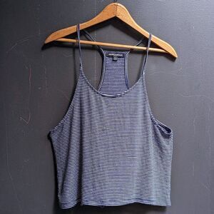 Brandy Melville Stretchy Cropped Halter Tank Navy/White Stripe